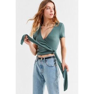 Tie front wrap crop top
